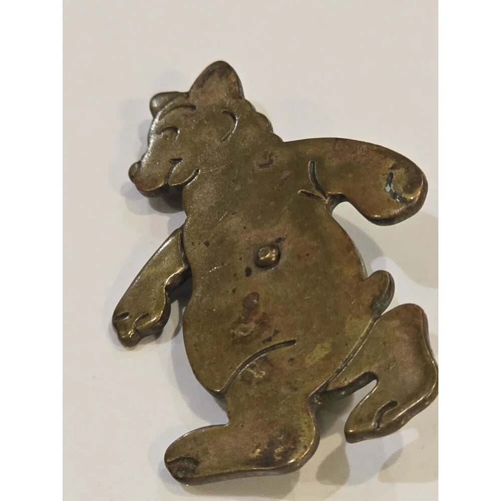 Vintage Teddy Bear Brooch Brass Tone Smiling Bear Animal Pin #1365